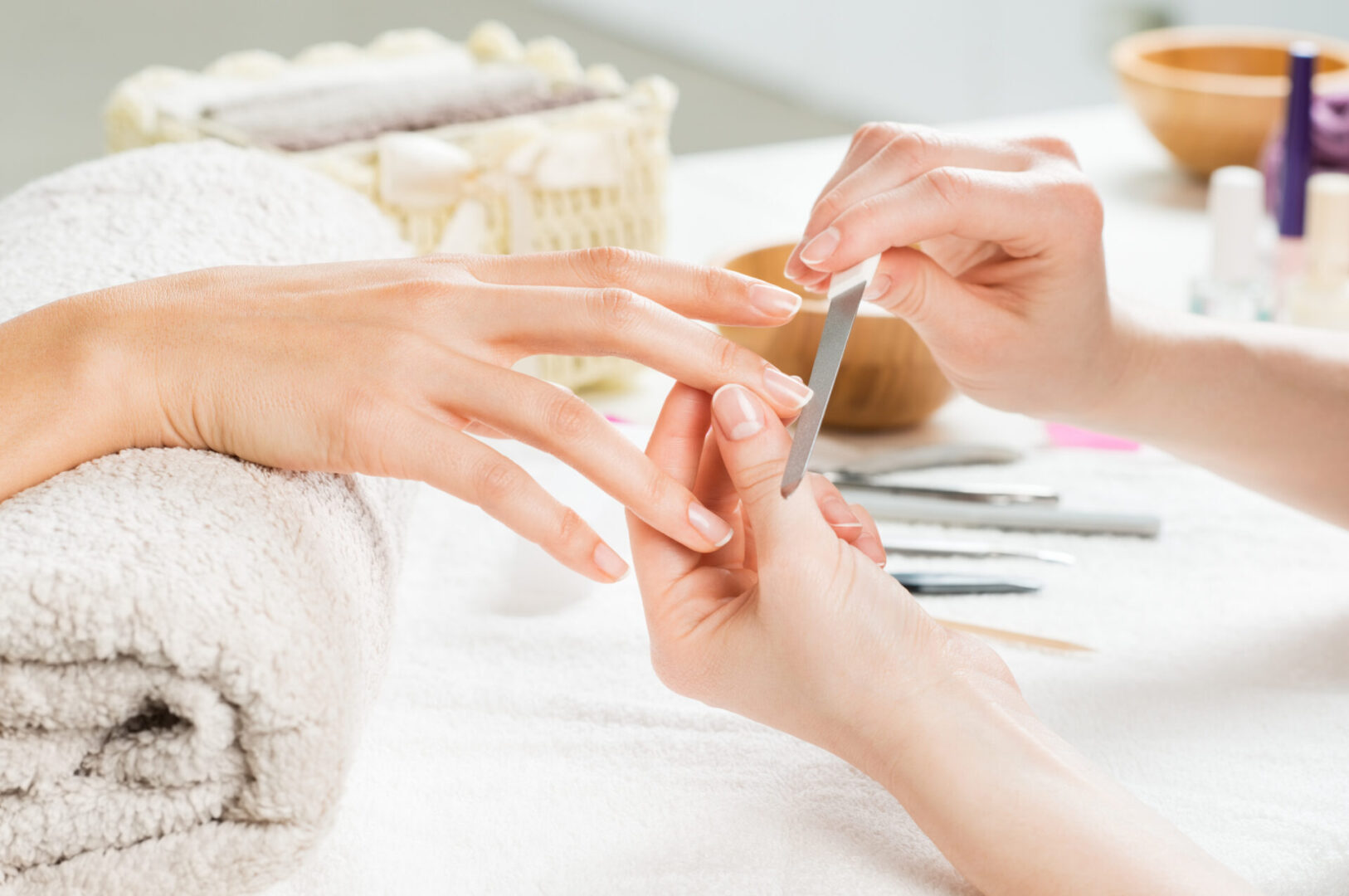 Manicure session at a salon